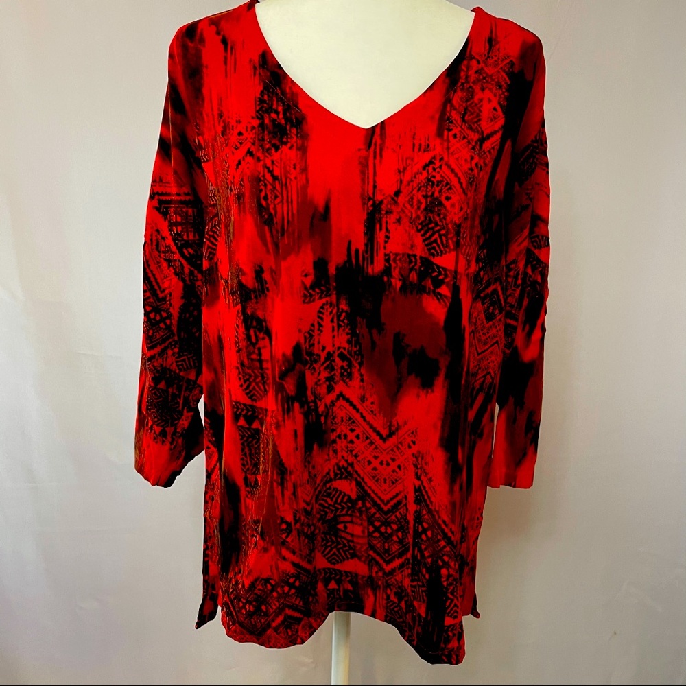 Tianello Red and Black V-Neck Shirt
